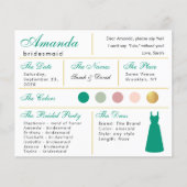 Bruidsmeisje Informatie Kaart Emerald Green Gold (Voorkant)