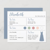 Bruidsmeisje Informatie Kaart met Dusty Blue Dress (Voorkant / Achterkant)
