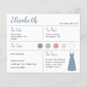 Bruidsmeisje Informatie Kaart met Dusty Blue Dress (Voorkant)
