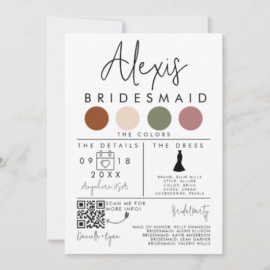 Bruidsmeisje informatie Kaart met gepersonaliseerd (Voorkant)