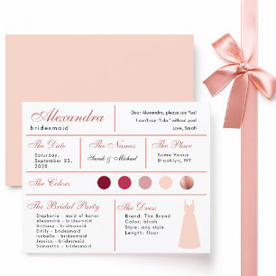 Bruidsmeisje Informatiekaart met Blush Roze Jurk