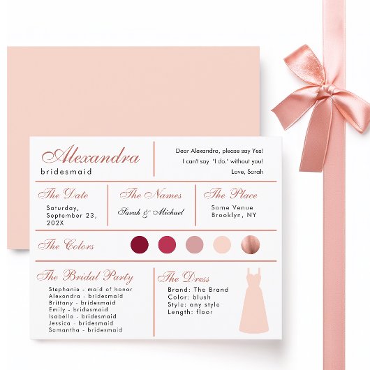 Bruidsmeisje Informatiekaart met Blush Roze Jurk