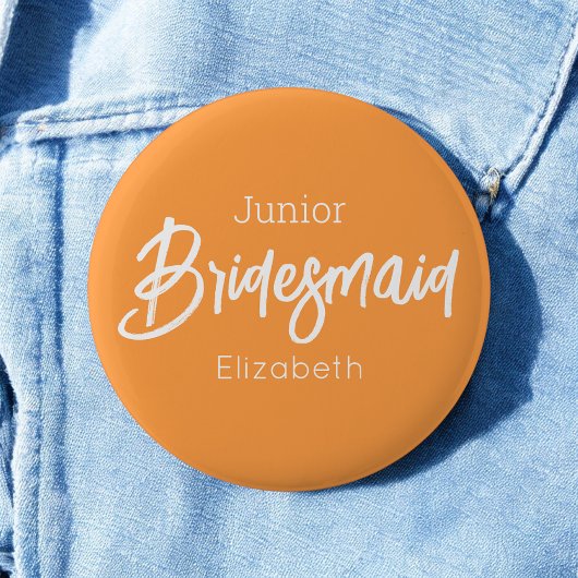 Bruidsmeisje Junior Oranje Witte Trouwknoop Ronde Button 5,7 Cm
