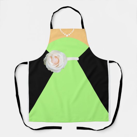 Bruidsmeisje Jurk Sage Groen met een Crème Bloem Schort (Voorkant)