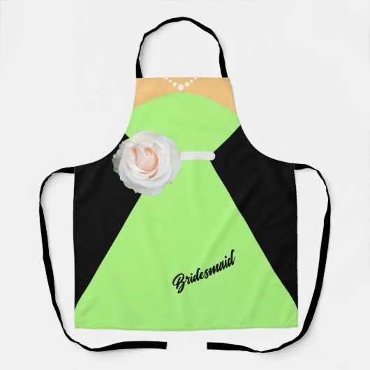 Bruidsmeisje Jurk Sage Groen met een Crème Bloem Schort (Voorkant)