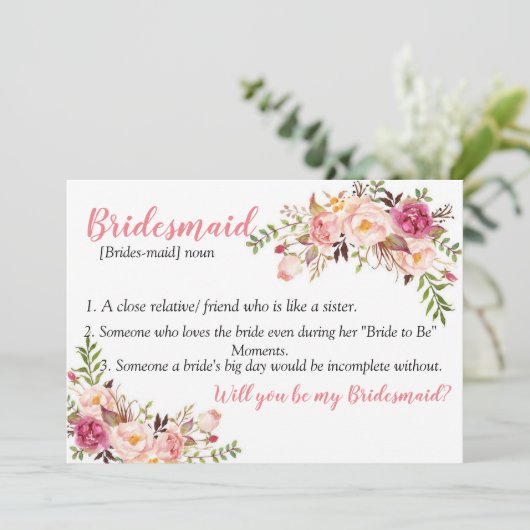 Bruidsmeisje kaart (Staand voorkant)