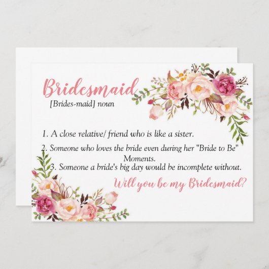 Bruidsmeisje kaart (Voorkant / Achterkant)