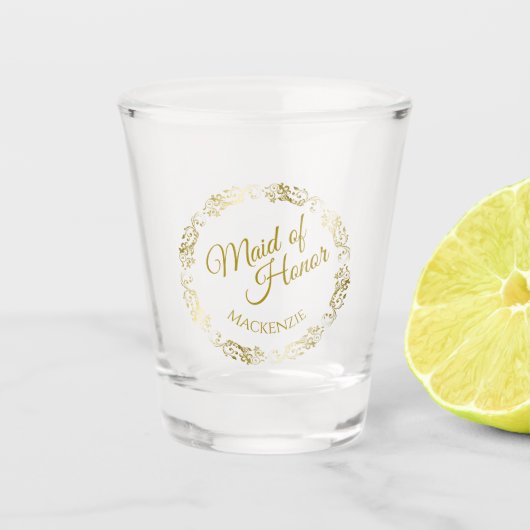 Bruidsmeisje Kant Gouden Rand Trouwgunst Shot Glas (Voorkant)