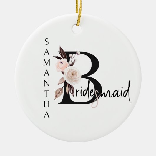 Bruidsmeisje Keepsake Boho Floral Letter Keramisch Ornament (Voorkant)