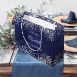 Bruidsmeisje koningsblauw zilveren naam bruiloft groot cadeauzakje<br><div class="desc">Een koningsblauwe achtergrond versierd met faux zilveren confetti,  schittert. Personaliseer en een date,  en de naam van de bruidsmeisje.</div>