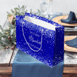 Bruidsmeisje koninklijke blauwe naam bruiloft groot cadeauzakje<br><div class="desc">Een koningsblauwe achtergrond versierd met confetti,  glinstert. Personaliseer en een date,  en de naam van de bruidsmeisje.</div>