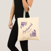 Bruidsmeisje lavendel bloemen paarse script bruilo tote bag (Voorkant (product))