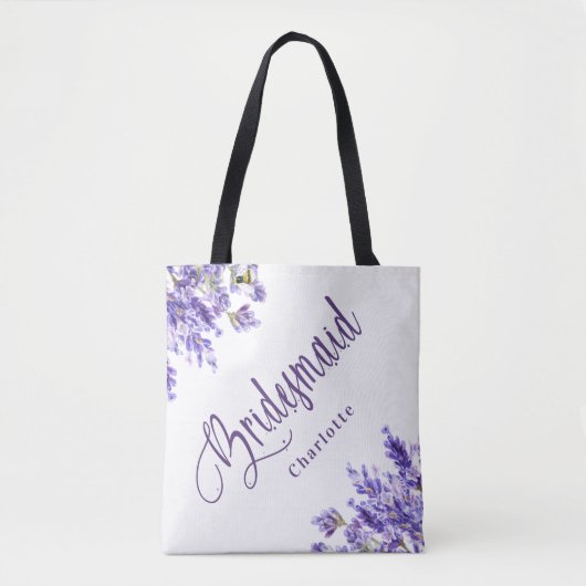Bruidsmeisje lavendel bloemen violet script bruilo tote bag (Voorkant)