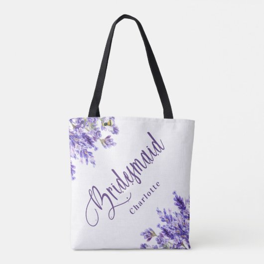 Bruidsmeisje lavendel bloemen violet script bruilo tote bag (Achterkant)