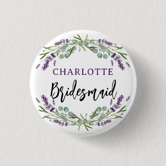 Bruidsmeisje lavendel viooltje eucalyptus bruiloft ronde button 3,2 cm (Voorkant)