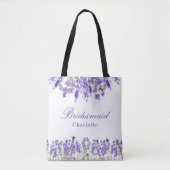 Bruidsmeisje lavendelbloemen paarse naam script tote bag (Voorkant)