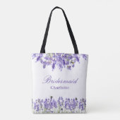 Bruidsmeisje lavendelbloemen violette naam schrift tote bag (Achterkant)