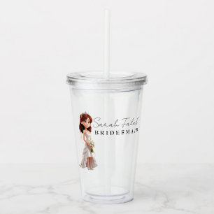 Bruidsmeisje   Lieve Cartoon Bruid met schrift Acryl Drinkbeker