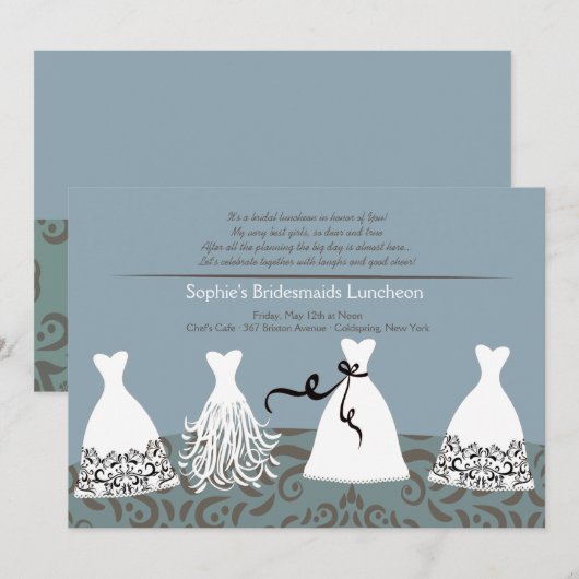 Bruidsmeisje Lunch Blauwe achtergrond uitnodiging (Voorkant / Achterkant)