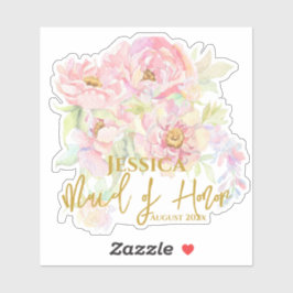 Bruidsmeisje Maid of Honor Roze Bloemen Roos Sticker