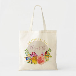 Bruidsmeisje met naam bloemenboeket tote bag