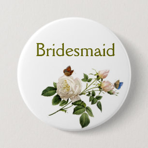 bruidsmeisje met vintage witte rozenbloemen ronde button 7,6 cm
