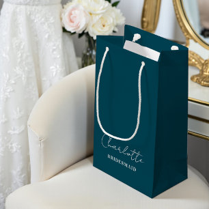 Bruidsmeisje Minimalistisch Schrift Diep Teal Klein Cadeauzakje