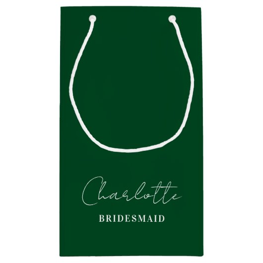 bruidsmeisje | Minimalistisch script Emerald Green Klein Cadeauzakje (Achterkant)