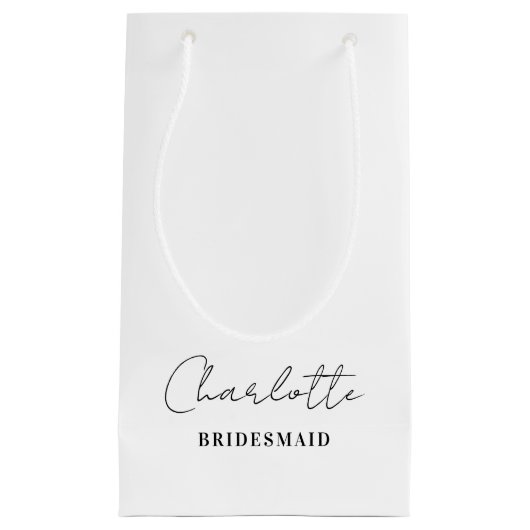 bruidsmeisje | Minimalistisch script wit Klein Cadeauzakje (Voorkant)