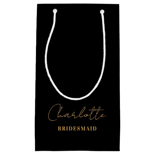 bruidsmeisje | Minimalistisch script Zwart Goud Klein Cadeauzakje (Voorkant)