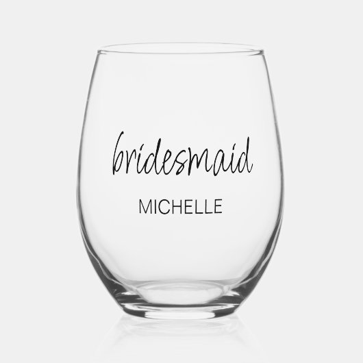 Bruidsmeisje minimalistische moderne scriptnaam br wijnglas zonder voet (Voorkant)