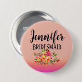 Bruidsmeisje | Modern Bloem Persoonlijk Ronde Button 7,6 Cm (Voorkant /achterkant)