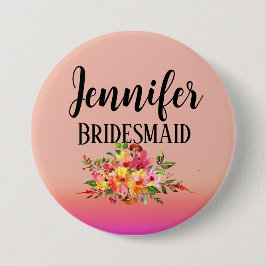 Bruidsmeisje | Modern Bloem Persoonlijk Ronde Button 7,6 Cm