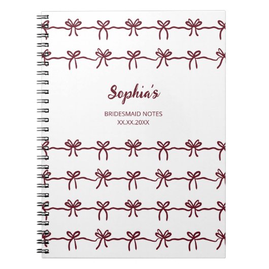 Bruidsmeisje Modern Bourgondië Schrift Naam Datum Notitieboek (Voorkant)