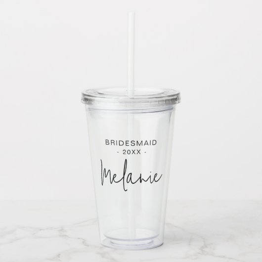 Bruidsmeisje Modern Elegant Script Bridal Acryl Drinkbeker (Voorkant)