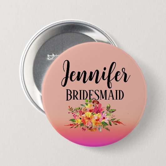 bruidsmeisje | Modern Floral gepersonaliseerd Ronde Button 7,6 Cm (Voorkant /achterkant)