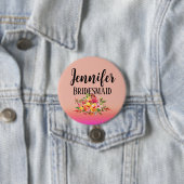 bruidsmeisje | Modern Floral gepersonaliseerd Ronde Button 7,6 Cm (In situ)