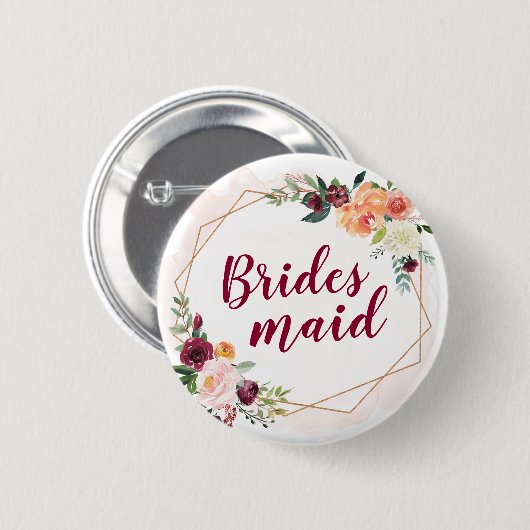 Bruidsmeisje - Modern Geometrisch Goud Lijst Bloem Ronde Button 5,7 Cm (Voorkant /achterkant)