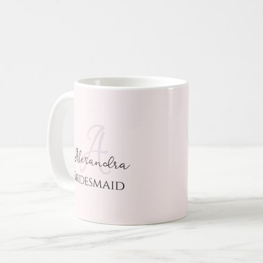 Bruidsmeisje Modern Minimalistisch Monogram Blush  Koffiemok (Voorkant links)