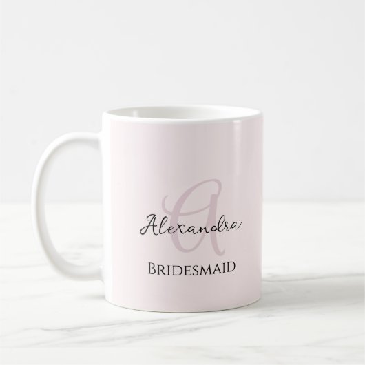 Bruidsmeisje Modern Minimalistisch Monogram Blush  Koffiemok (Links)