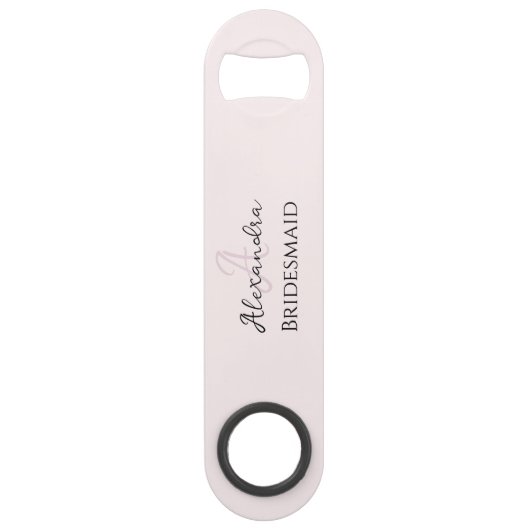 Bruidsmeisje Modern Monogram Blush Roze Minimalist Speed Flessenopener (Voorkant)