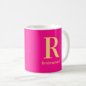 Bruidsmeisje Modern Monogram Hot Pink Coffee Mok (Voorkant rechts)