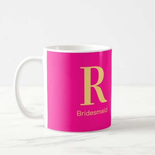 Bruidsmeisje Modern Monogram Hot Pink Coffee Mok (Links)