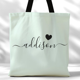 Bruidsmeisje Modern Schrift Hart Bleek Mint Tote Bag