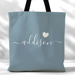 Bruidsmeisje Modern Schrift Hart Stofblauw Tote Bag