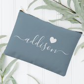 Bruidsmeisje Modern Schrift Stofblauw Hart Etui