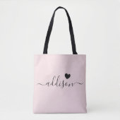 Bruidsmeisje Modern Script Heart Blush Roze Tote Bag (Voorkant)