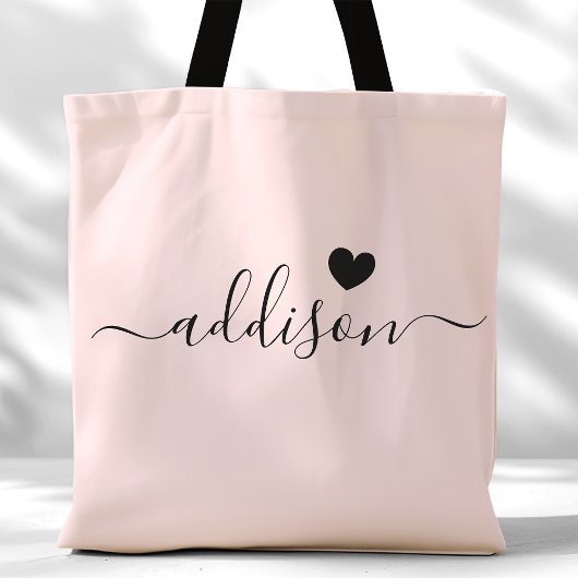 Bruidsmeisje Modern Script Heart Blush Roze Tote Bag