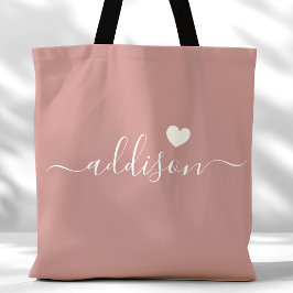 Bruidsmeisje Modern Script Heart Dusty Roos Tote Bag
