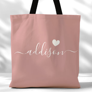 Bruidsmeisje Modern Script Heart Dusty Roos Tote Bag